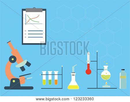 Chemistry lab with microscope, test tubes, and experimental staff