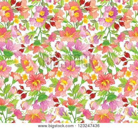 Vector illustration. Seamless flower patern in pink shades