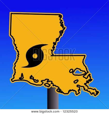Louisiana-Warnschild mit Hurrikan Symbol auf blau Abbildung