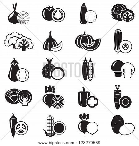 Set of vegetables monochrome icons vector illustration