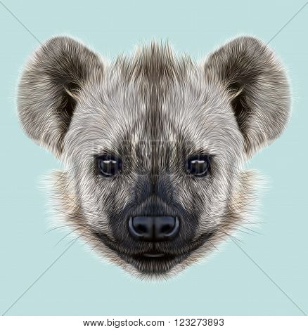 The cute face of African Hyena on blue background.