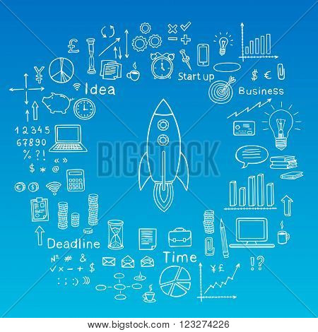 Business icon set. Isolated on a blue background.