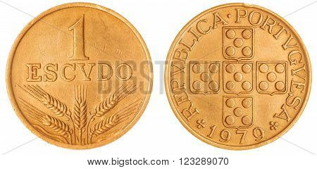1 Escudo 1979 Coin Isolated On White Background, Portugal