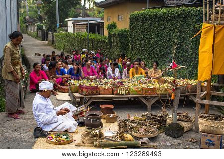 UBUD, BALI - MAR 8, 2016: Unidentified people during the celebration of Nyepi - Balinese Day of Silence. Day Nyepi is also celebrated as New Year - according Balinese calendar now came 1938 year.