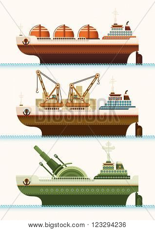 Set of ships. Vector illustration.