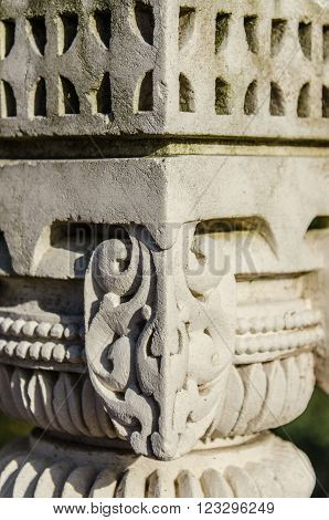 Detailed ornament on the wall of a Hindu temple.