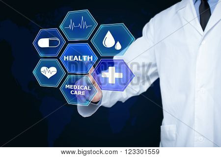 Doctor working on a virtual screen. medical technology concept