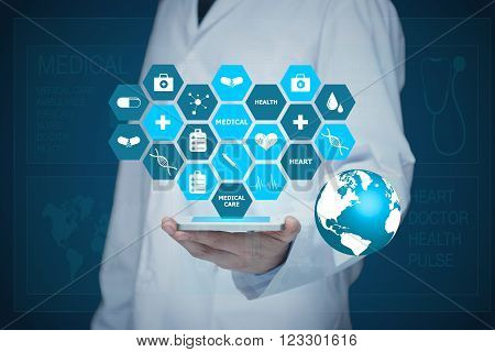 Doctor working on a virtual screen. medical technology concept