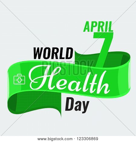Creative sign or logo for 7 April - World Health Day Greeting stock vector. Green ribbon banner. Solid flat color design for Health Day concept