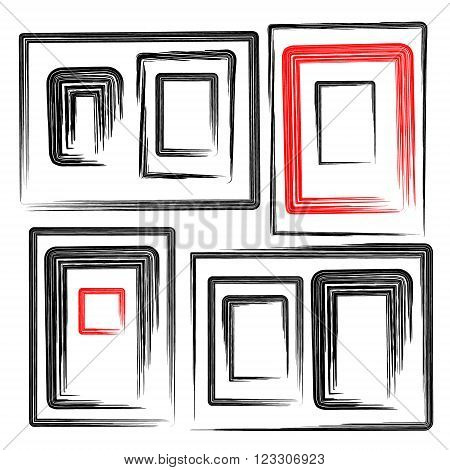 Hand made artistic collection of squre frames set, template for logo, business, icon design.  Vector