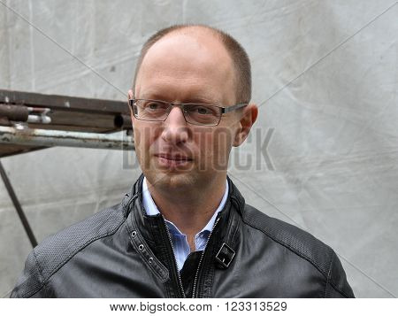CHORTKIV - TERNOPIL REG. - UKRAINE - October 23 2012. Today Prime Minister of Ukraine Arseniy Yatsenyuk during the election campaign to the Parliament of Ukraine was in Chortkiv and spoke at the rally.