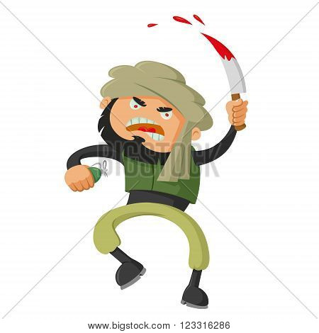 terrorist with a bloody knife vector illustration