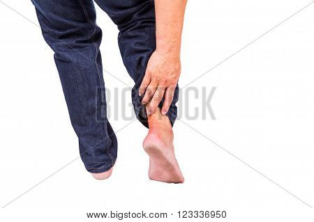 Man With Painful Inflammation At Back Of Foot