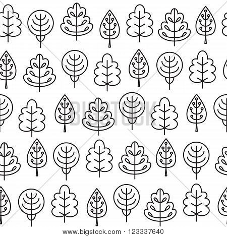 Seamless pattern with outline stroke icons with tress. Vector illustration for your cute design.