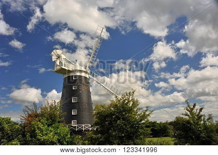 Windmill at Burnham Overy Staithe on the North Norfolk coast, Norfolk, UK.