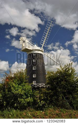 Windmill at Burnham Overy Staithe on the North Norfolk coast, Norfolk, UK.
