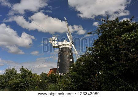 Windmill at Burnham Overy Staithe on the North Norfolk coast, Norfolk, UK.