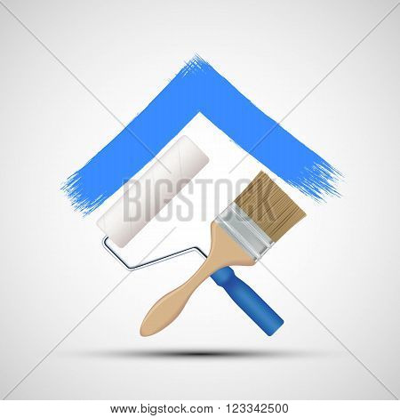 Paint roller and paintbrush. Icon Construction. Stock vector illustration.