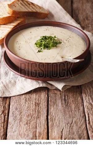 Du Barry French White Soup On The Table. Vertical