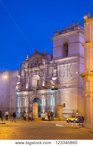 People On Main Square At Dusk, Arequipa, Peru