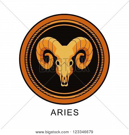 vector illustration zodiac sign of Aries in the round frame on a black background isolated