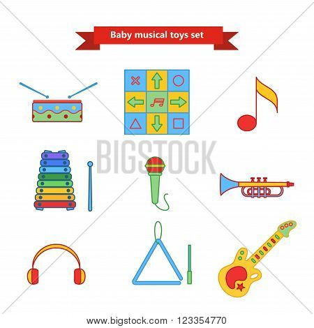 Set of vector icons of musical instrumen. Vector illustration in a flat style. Collection  vector elements for web design, mobile applications, design flyers, discounts and advertising