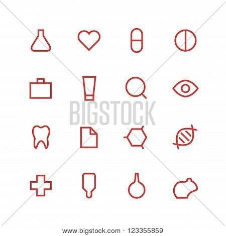 Medical and laboratory icon set - vector minimalist. Different symbols on the white background.