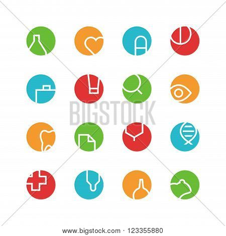 Medical and laboratory icon set - vector minimalist. Different symbols on the colored background.