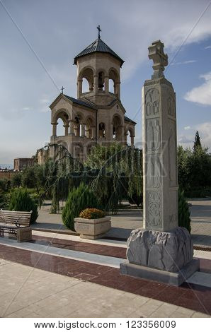 Tsminda Sameba Church (the Holy Trinity Cathedral Of Tbilisi) At Evening, Located In Tbilisi, Capita