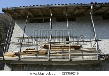 Old derelict buildings in the village of Somp Cornino in Friuli Venezia Giulia Italy. These historic farmhouse buildings date back to the eighteenth century.