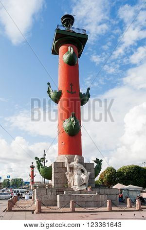 SAINT-PETERSBURG, RUSSIA - August 14, 2009. Rostral column on Vasilyevsky island.