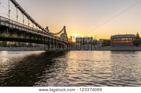 Crimean (Krymsky)  bridge in Moscow at sunset