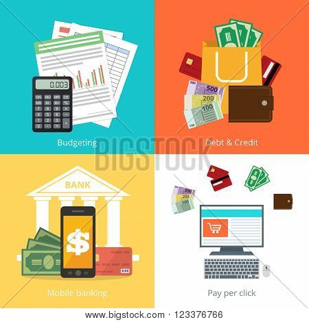 Set personal finance illustration in flat syle