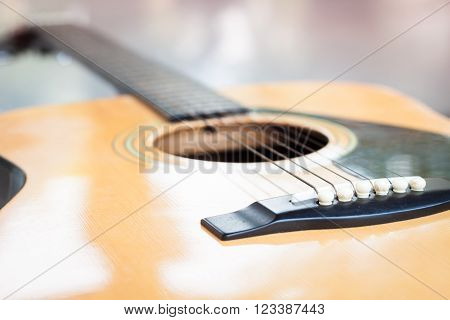 Close up acoustic guitar detail, stock photo