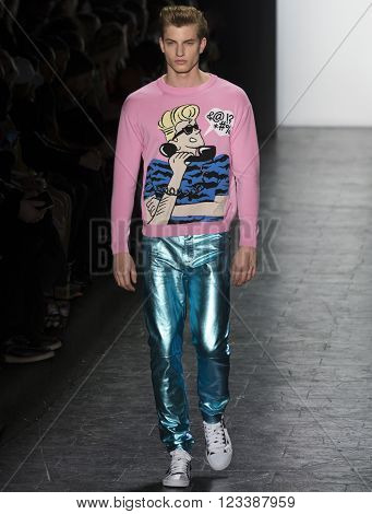 New York City USA - February 15 2016: Benjamin Benedek walks the runway during the Jeremy Scott Women's show as a part of Fall 2016 New York Fashion Week