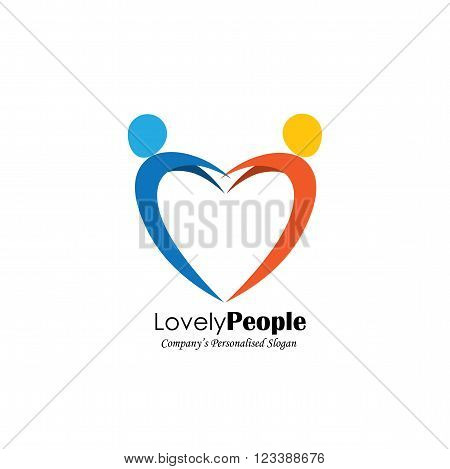Vector Logo Icon Of Two People In Love Forming Heart Symbol