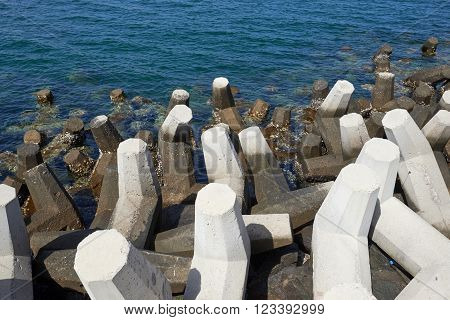 Concrete tetrapods used for protection on the coast against erosion