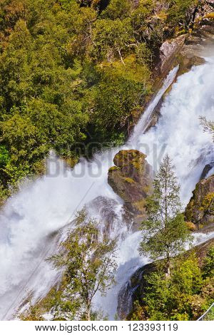 Waterfall near Briksdal glacier - Norway - nature and travel background