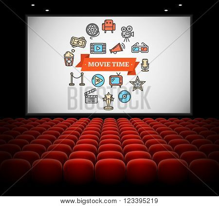 Cinema Concept. Movie time on Screen. Vector illustration