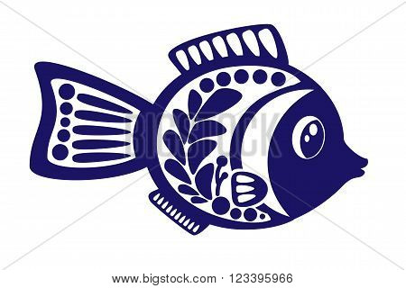 Illustration of isolated cartoon fish on white background. Vector illustration