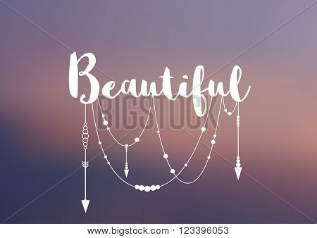Vector poster on the blured background with boho elements.