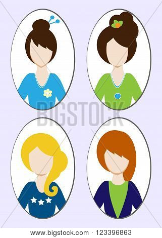 Cute Illustrations Of Beautiful Young Girls With Various Hair Style. Vector