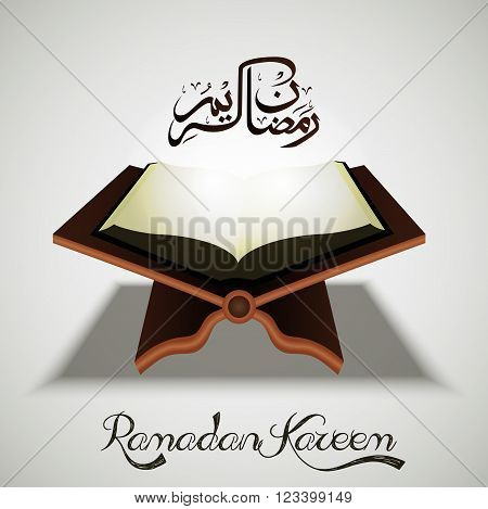 Illustration of Open holy Islamic religious book Quran Shareef on shiny white background