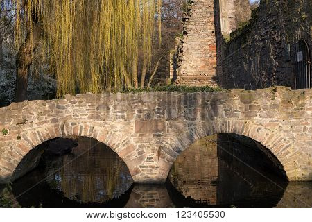 Ruin in the public park Schoental in Aschaffenburg at the river Main (Bavaria, Germany)