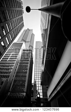 Bottom-up view of the skyscrapers of Hong Kong