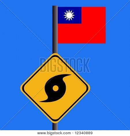 Signo de huracán e ilustración de bandera taiwanesa