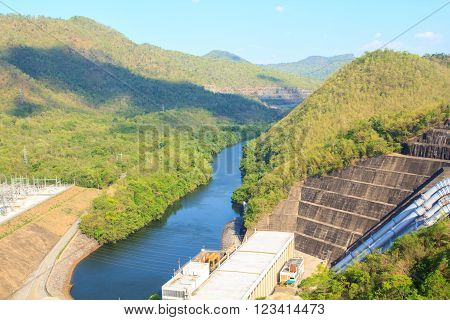 Summer mountain and canyon dam (from Kanchanaburi province Si Nakharin Dam).