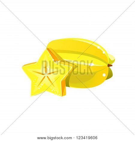 Carambole Flat Vector Sticker Simplified Design Isolated On White Backgroung