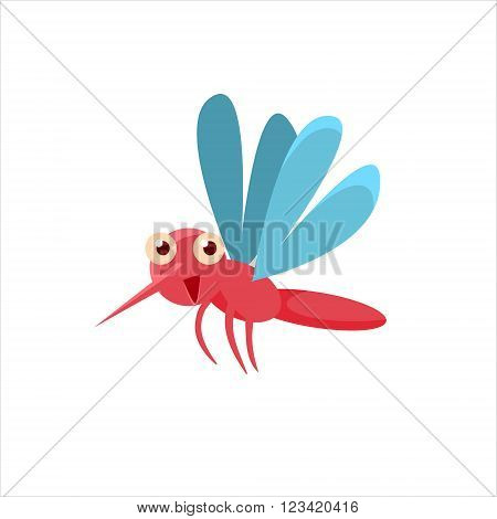 Mosquito Mid-air Childish Character Isolated Flat Colorful Vector Icon On White Background