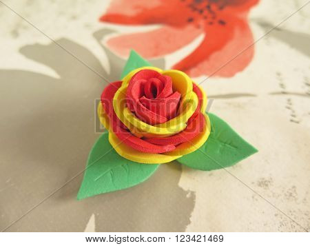 Pretty multicolored rose macro handmade rubber eva